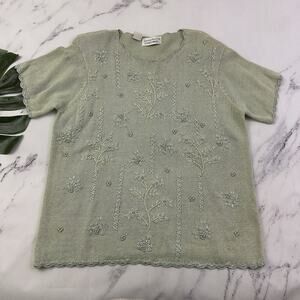 Jaclyn Smith Womens Vintage 90s Sweater Size L Pastel Green Beaded Embroidered